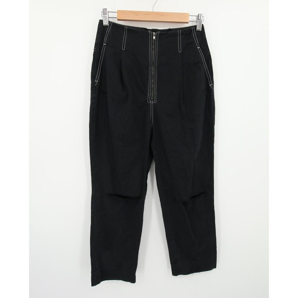 Carmar Pants Black White Stitching High Waisted Cargo Straight Leg Size 10 NWT
